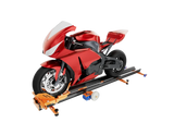 Self-loading vehicle ramp with cordless drill worm drive system loading a motorcycle