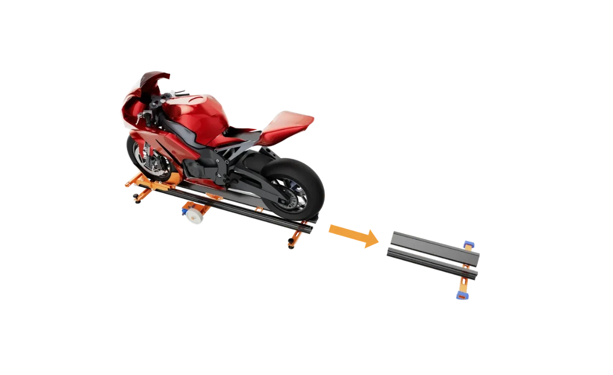 Self-loading vehicle ramp with cordless drill worm drive system loading a motorcycle