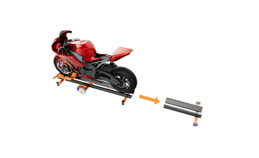Self-loading vehicle ramp with cordless drill worm drive system loading a motorcycle